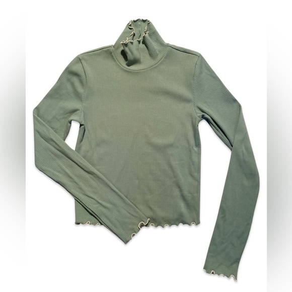 Aritzia Sunday Best Ruffled Seafoam Green Turtleneck Long Sleeve - Picture 2 of 5